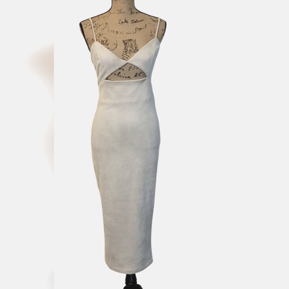 Showpo Suede Spaghetti Strap Cut Out Zip Midi Dress - Picture 2 of 13
